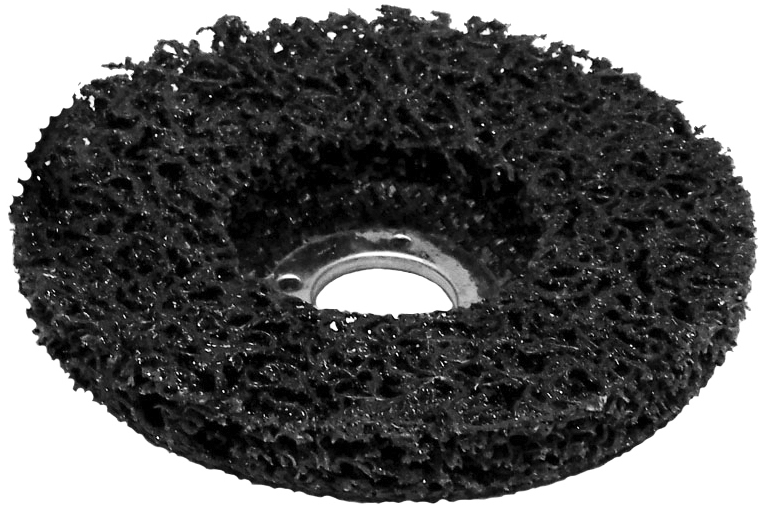 <ul><li>Cleans faster and safer than traditional wire wheel brushes</li><li>Flexible shape conforms to irregular surfaces</li><li>Heavy nylon filament with coarse silicon carbide grain creates an aggressive cleaning, conditioning and stripping disc</li><li>Clean welds, remove oxidation, discoloration, or corrosion, plus strip paint, varnishes and coatings quickly and easily</li></ul>|