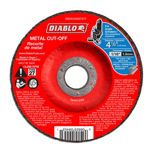 Diablo DBD045063701F 4-1/2 in Metal Cut Off Disc - Type 27