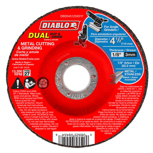 Diablo DBD045125X01F 4-1/2 in Metal Dual Cut and Grind Disc - Type 27