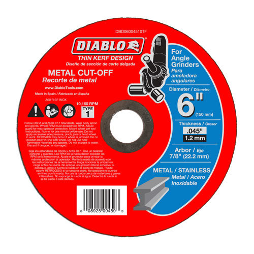 Diablo DBD060045101F 6 in Metal Cut Off Disc - Thin Kerf