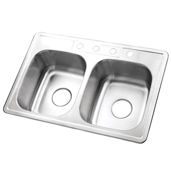 Kingston Brass K33228DBN Gourmetier Carefree Stainless Steel Double Bowl Self-rimming Kitchen Sink - Brushed Nickel