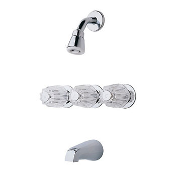 Pfister LG01-3120 3 Handle Tub and Shower Faucet With Metal Knob Handles - Chrome